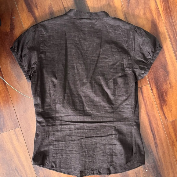 Merona Brown Floral Embroidered Short Sleeve Button Up Shirt - Picture 5 of 5